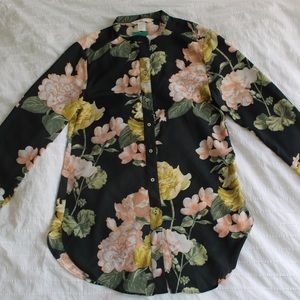 H&M Floral Green Button Up Blouse